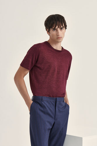 T-Shirt knitted in lino cotone delavata realizzata in lino jeans
